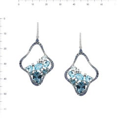 Precious Blue Sapphire / Topaz White Diamond White Gold Drop Earrings