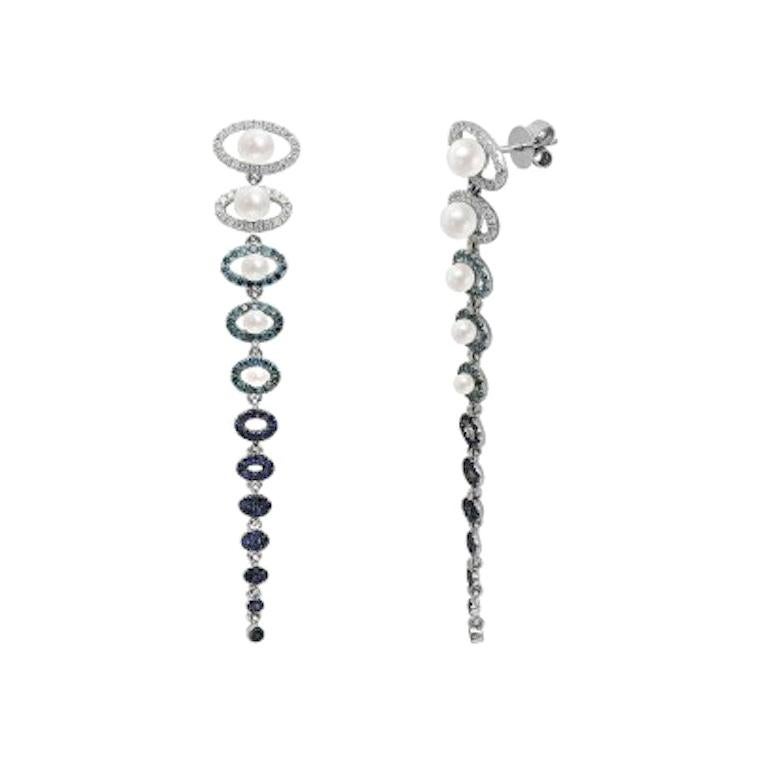 Precious Blue Sapphire White Diamond Pearl White Gold 18 Karat Drop Earrings For Sale