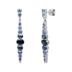 Preciosos Pendientes Gota Zafiro Azul Diamante Blanco Oro Blanco 18 Kilates