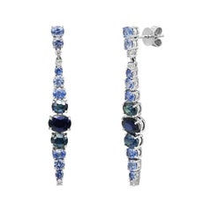 Precious Blue Sapphire White Diamond White Gold 18 Karat Drop Earrings