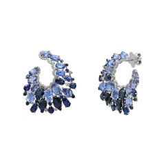Preziosi orecchini firmati con zaffiro blu e diamante bianco in oro bianco 18k