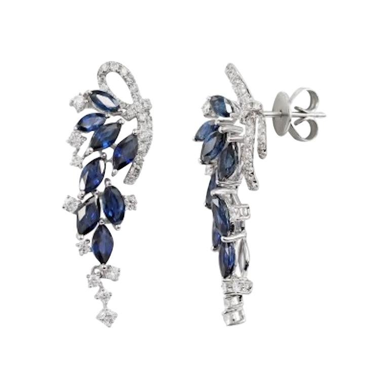 Precious Blue Sapphire White Diamond White Gold Drop Earrings