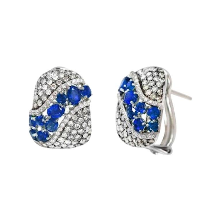 Boucles d'oreilles fantaisie en or blanc avec précieux saphirs bleus et diamants blancs