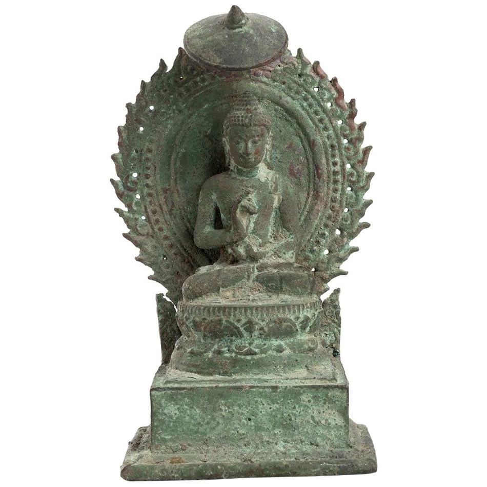 Precious Bronze Throned Buddha, Indonesia, 13th Century