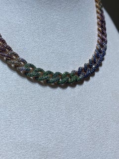 Precious Chain Choker Multi Sapphire 18K Yellow Gold Necklace for Her