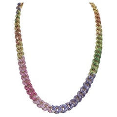 Precious Chain Choker Multi Sapphire 18K Yellow Gold Necklace for Her