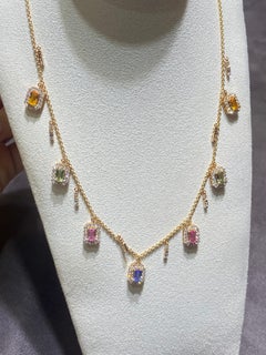 Precious Choker Style Multi Sapphire Yellow Gold 18K Necklace for Her