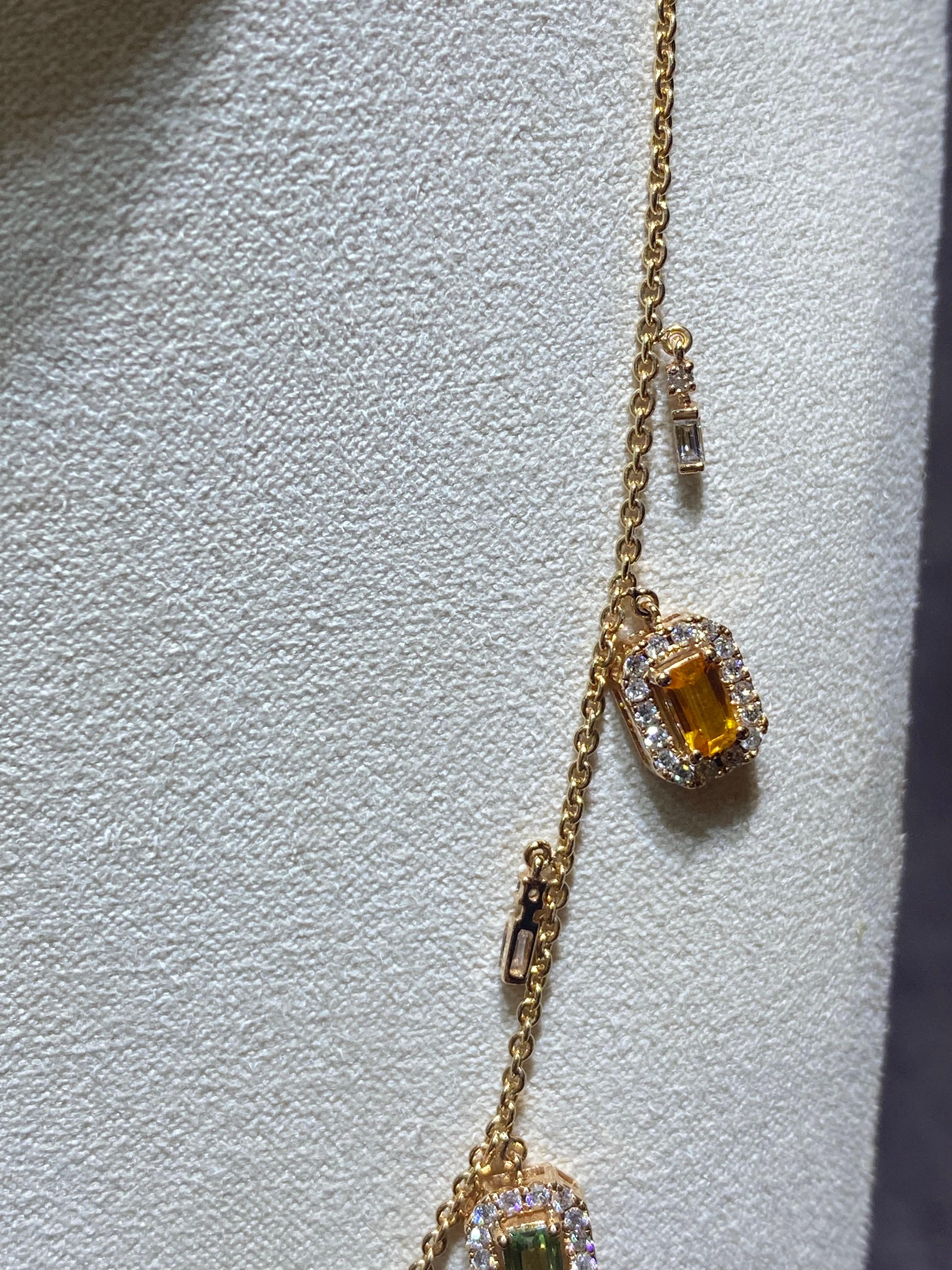 Modern Precious Choker Style Multi Sapphire Yellow Gold 18K Necklace for Her For Sale