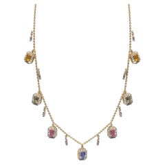 Precious Choker Style Multi Sapphire Yellow Gold 18K Necklace for Her