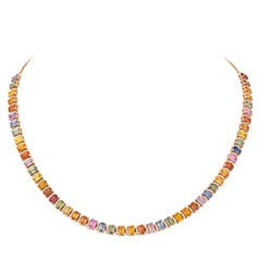 Precious Diamond Multi Sapphire 18 Karat Rose Gold Necklace for Her