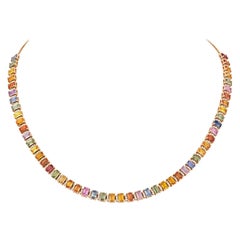 Collier pour elle en or rose 18 carats avec diamants précieux et saphirs multiples