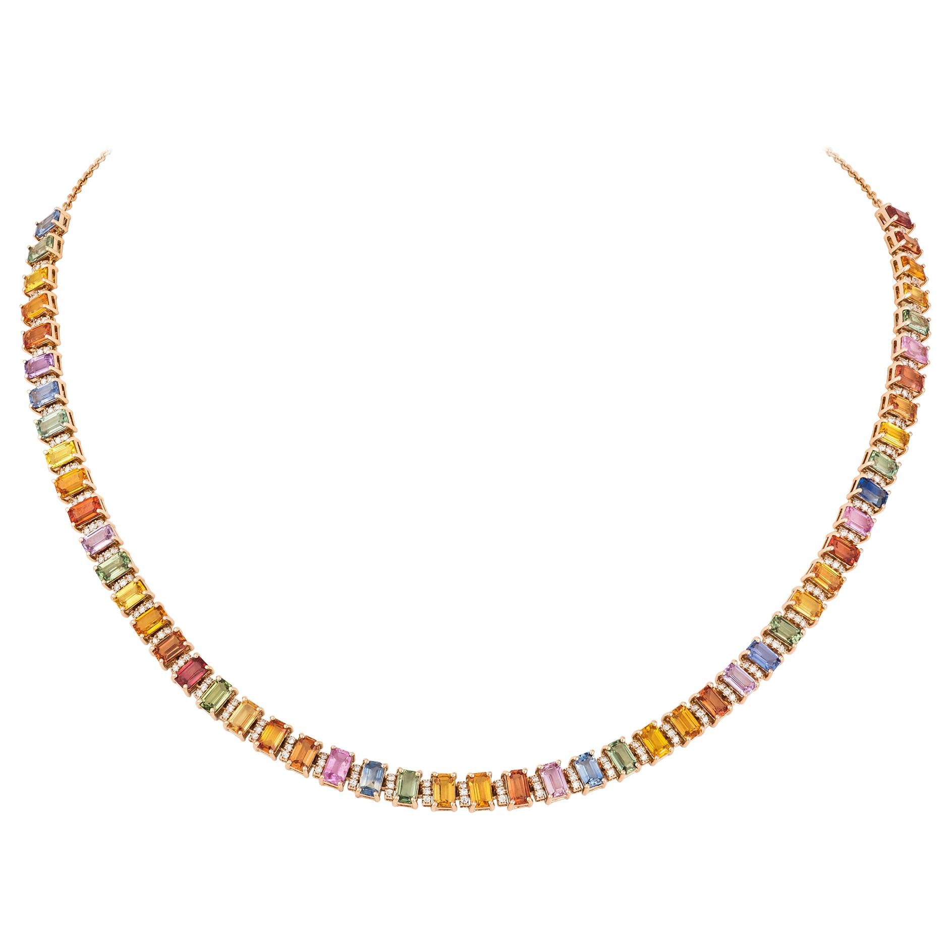 Kostbare Diamant Multi Saphir 18 Karat Rose Gold Halskette für Sie