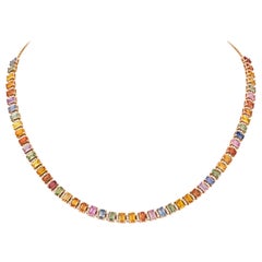 Precious Diamond Multi Sapphire 18 Karat Rose Gold Necklace for Her