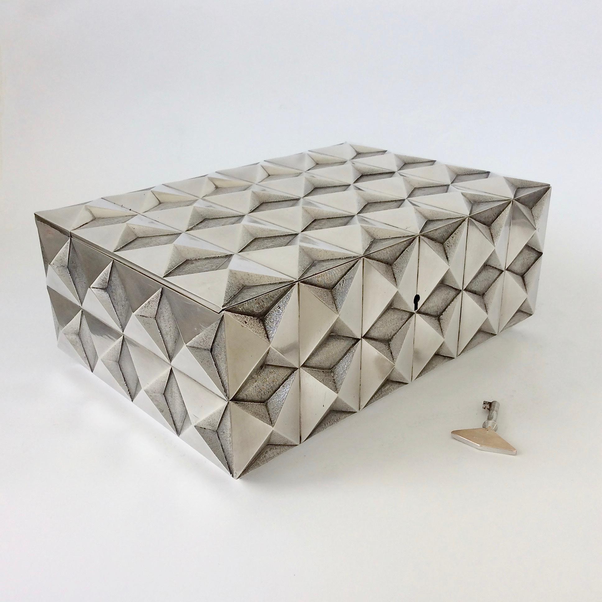 Diamond Point Silver Plated Metal Box, Unique C. 1970s, France For Sale 5