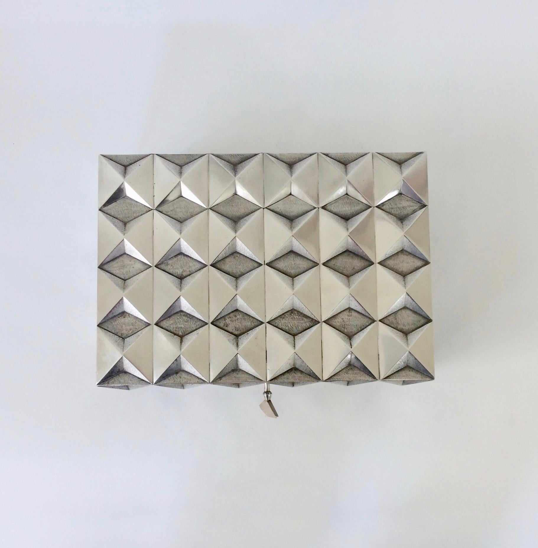 Diamond Point Silver Plated Metal Box, Unique C. 1970s, France For Sale 7