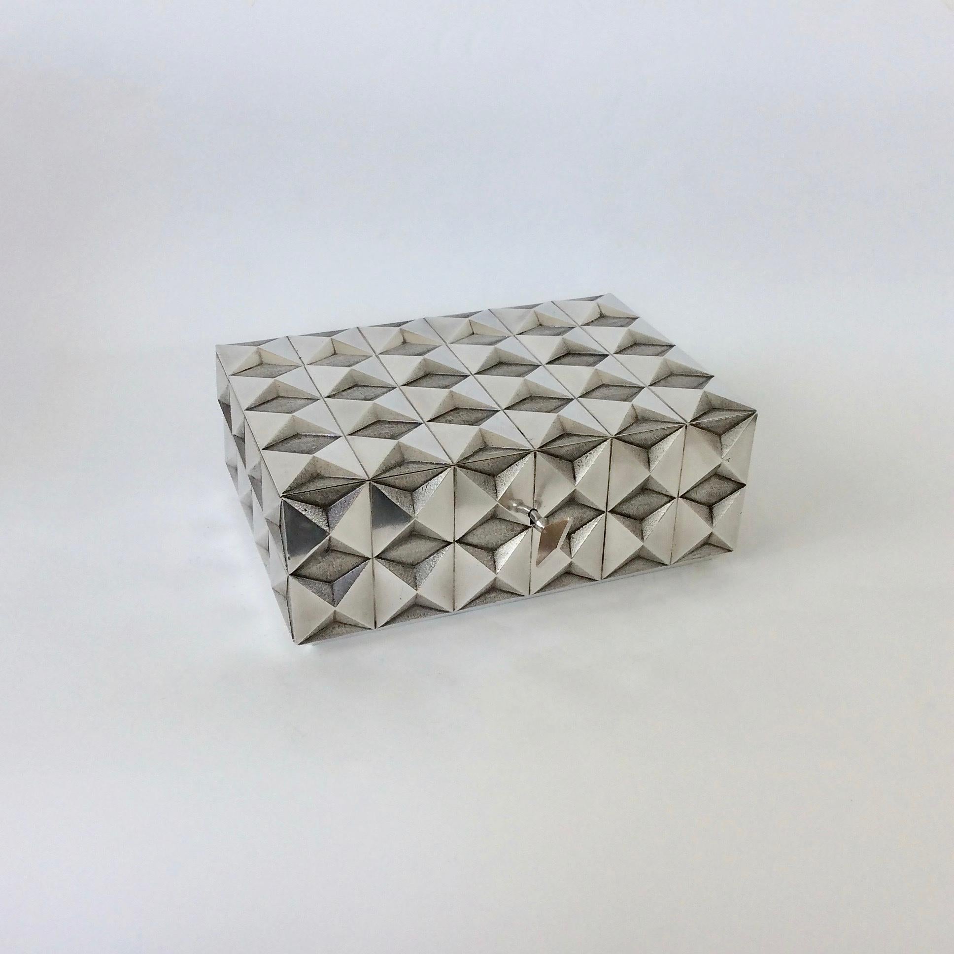 Diamond Point Silver Plated Metal Box, Unique C. 1970s, France For Sale 8