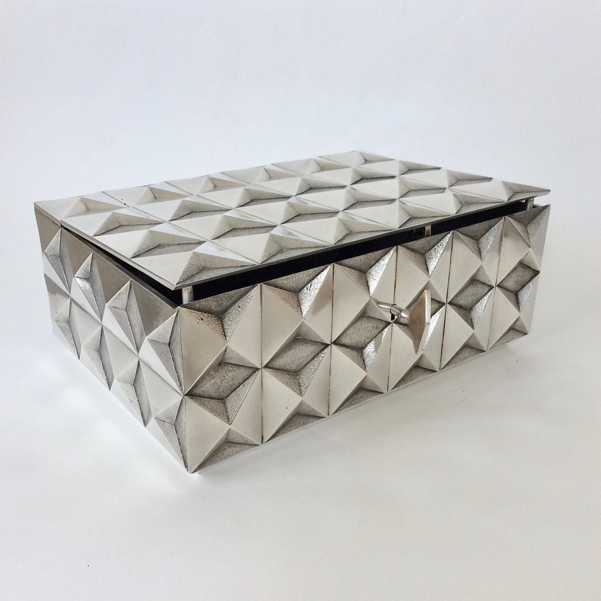 Mid-Century Modern Diamond Point Silver Plated Metal Box, Unique C. 1970s, France For Sale