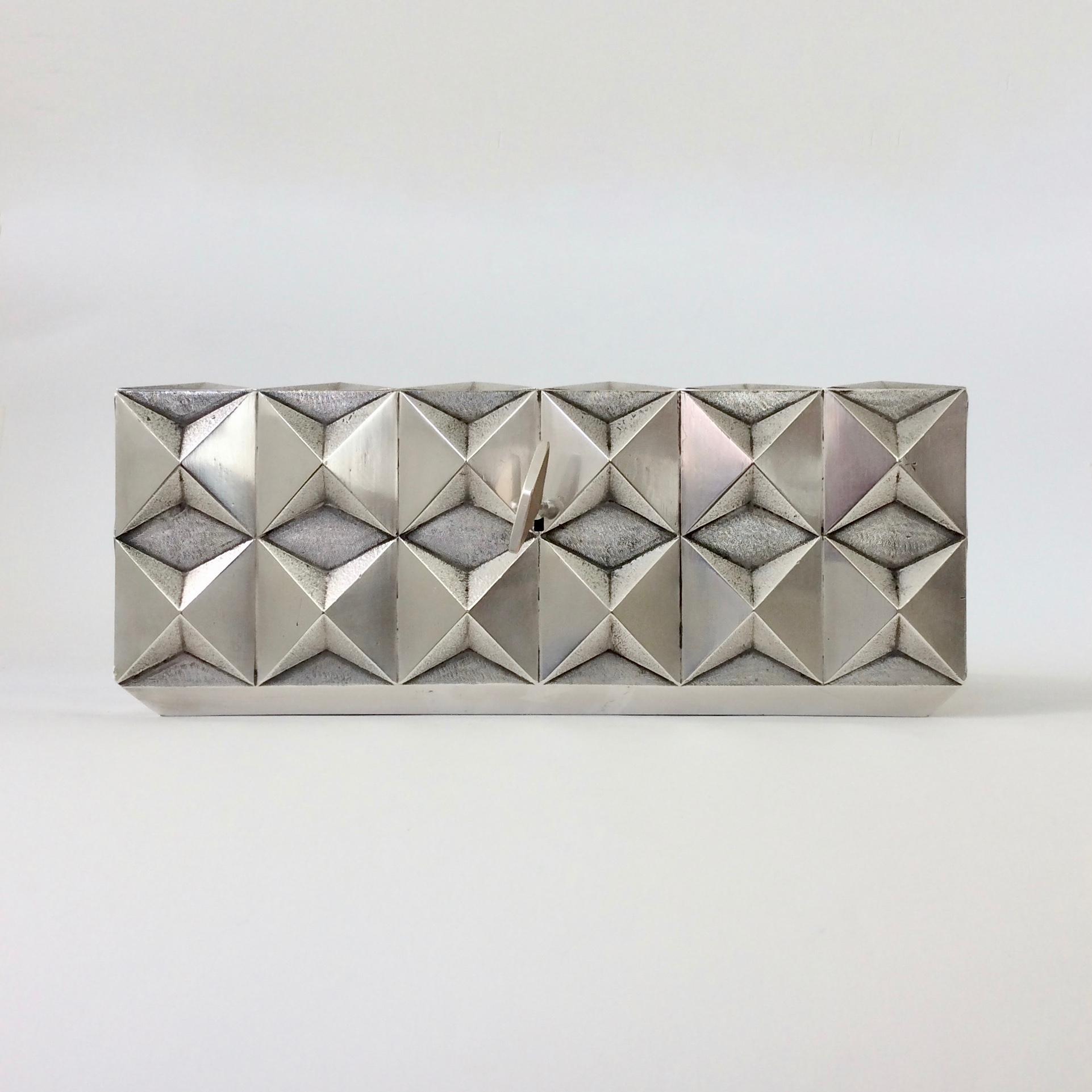 French Diamond Point Silver Plated Metal Box, Unique C. 1970s, France For Sale