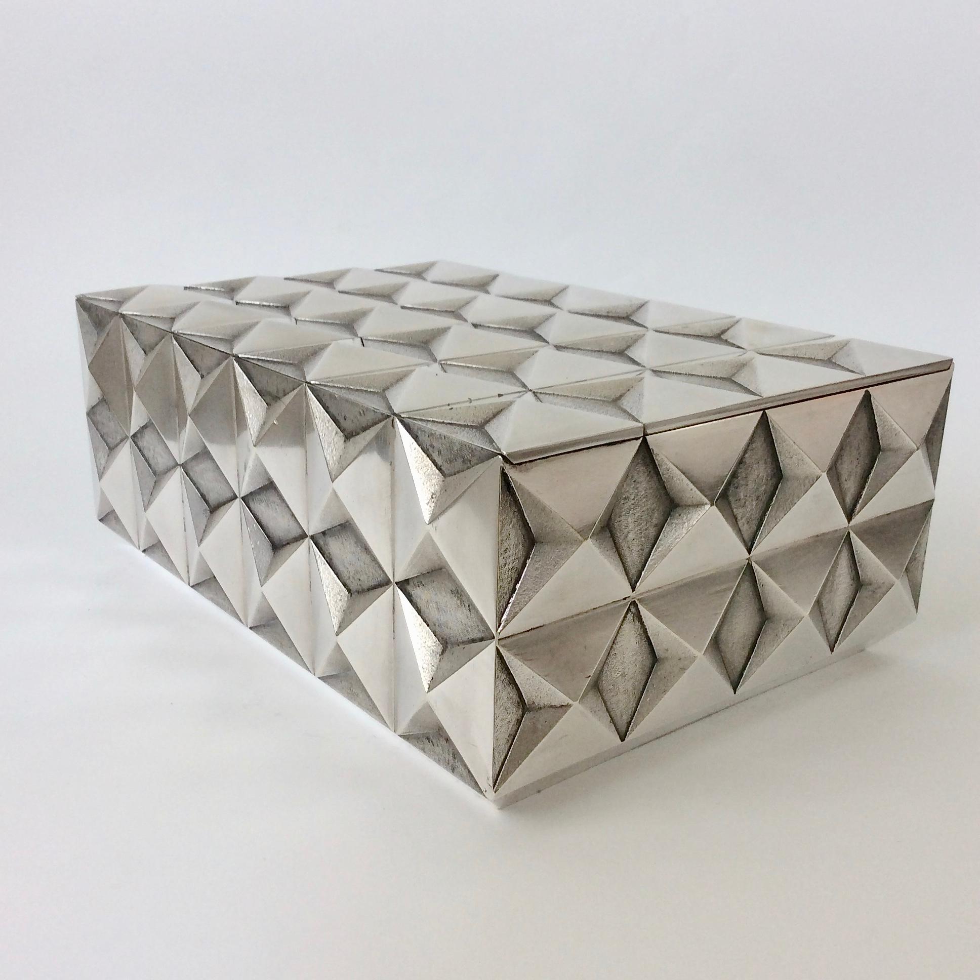 Diamond Point Silver Plated Metal Box, Unique C. 1970s, France For Sale 3