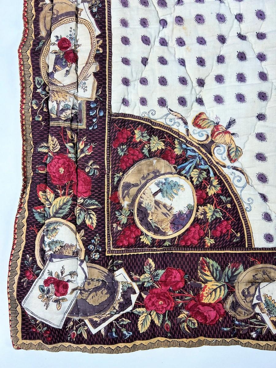 Grigio Preziosa trapunta francese stampata a blocchi del periodo Luigi XVI francese CIRCA 1780 in vendita