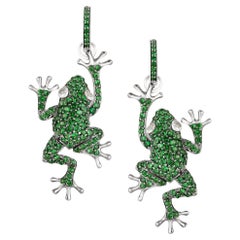 Precious Frog Tsavorite 18K Gold Lever-Back Earrings for Her