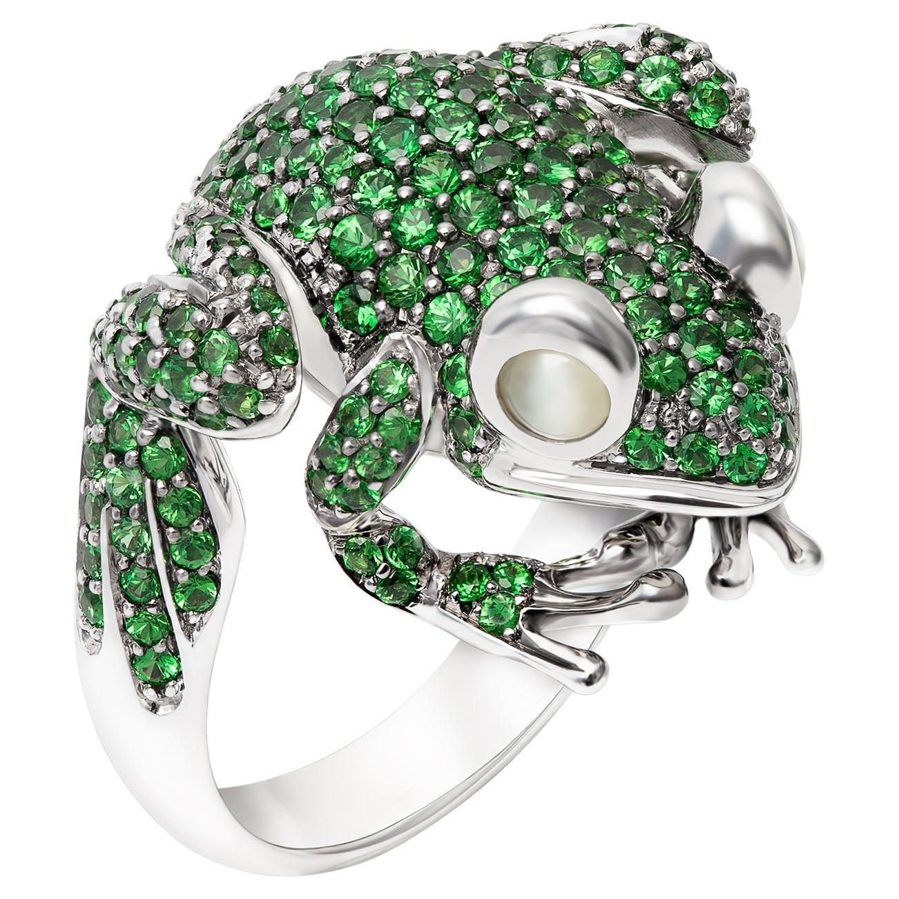Precious Frog Tsavorite 18K Gold Ring for Her For Sale