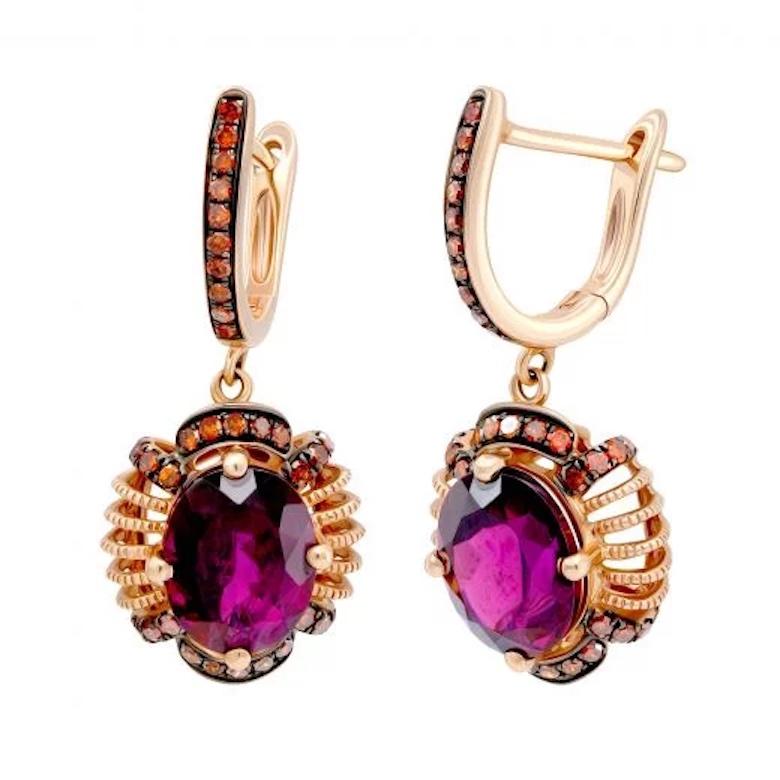 Modern Precious Garnet Diamond Rose Gold Earrings  for Her For Sale