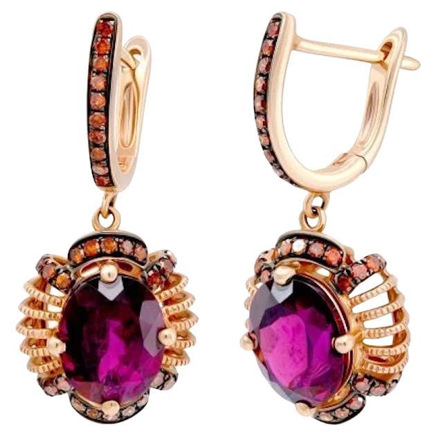 Precious Garnet Diamond Rose Gold Earrings  for Her