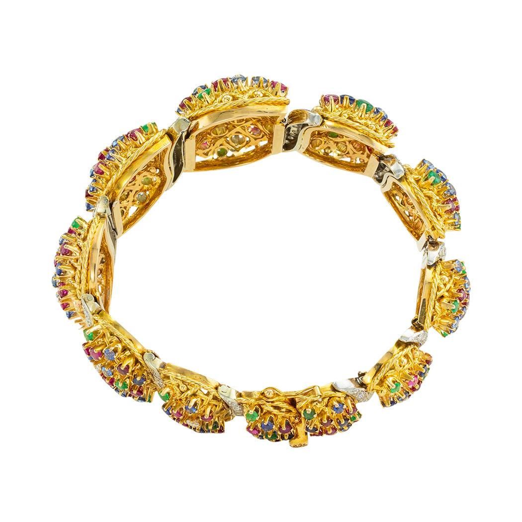Women's Precious Gems Diamonds Yellow Gold Link Bracelet For Sale