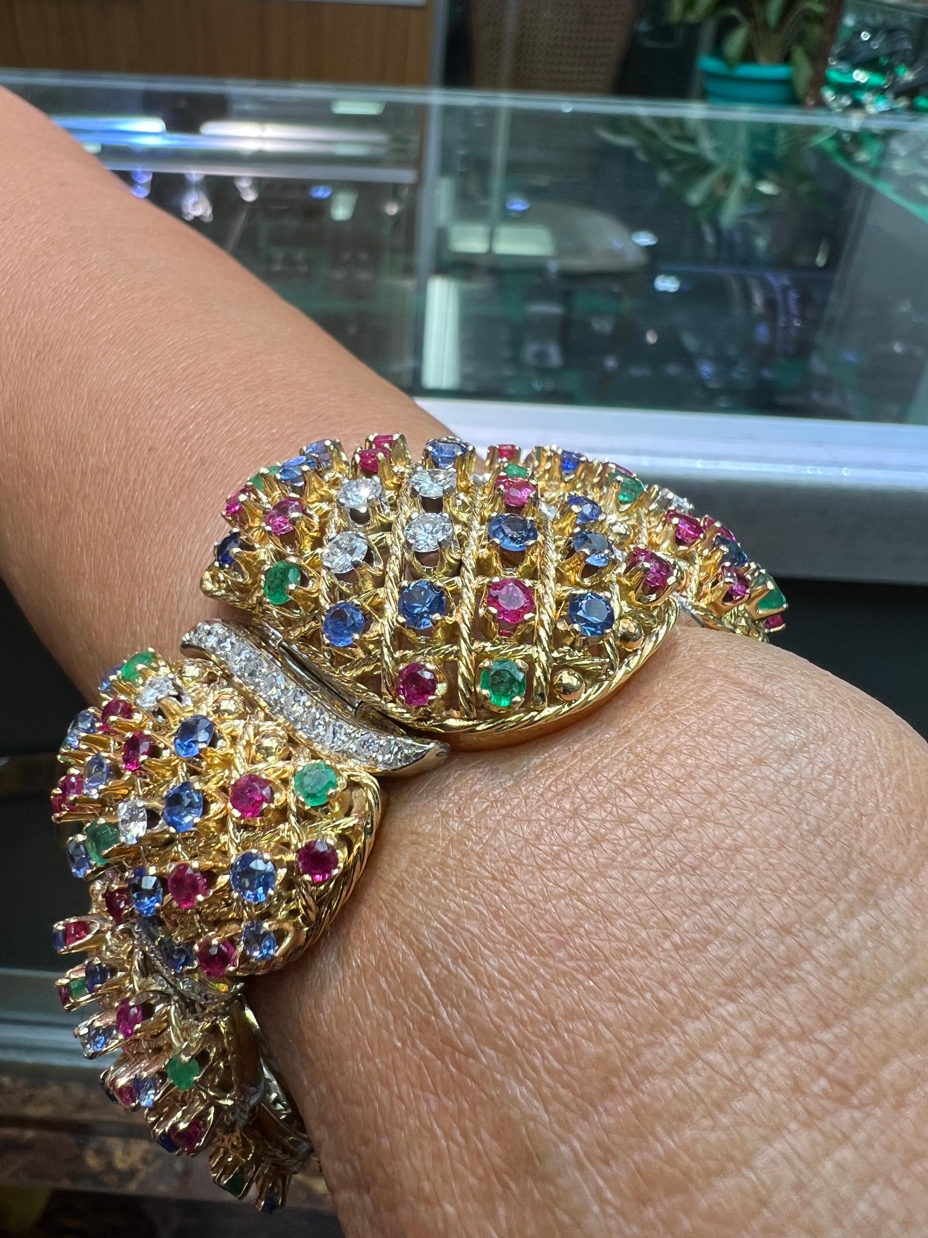 Edelsteine Diamanten Gelbgold Link-Armband im Angebot 2
