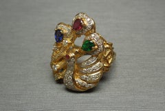 Precious Gemstone Gold Peacock Statement Ring