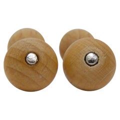 Berca Precious Hand Inlaid Olive Wood Little Ball Sterling Silver Cufflinks