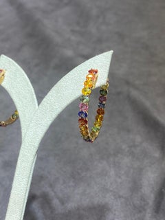 Precious Hoop Multi Sapphire Yellow 18K Gold Earrings for Her