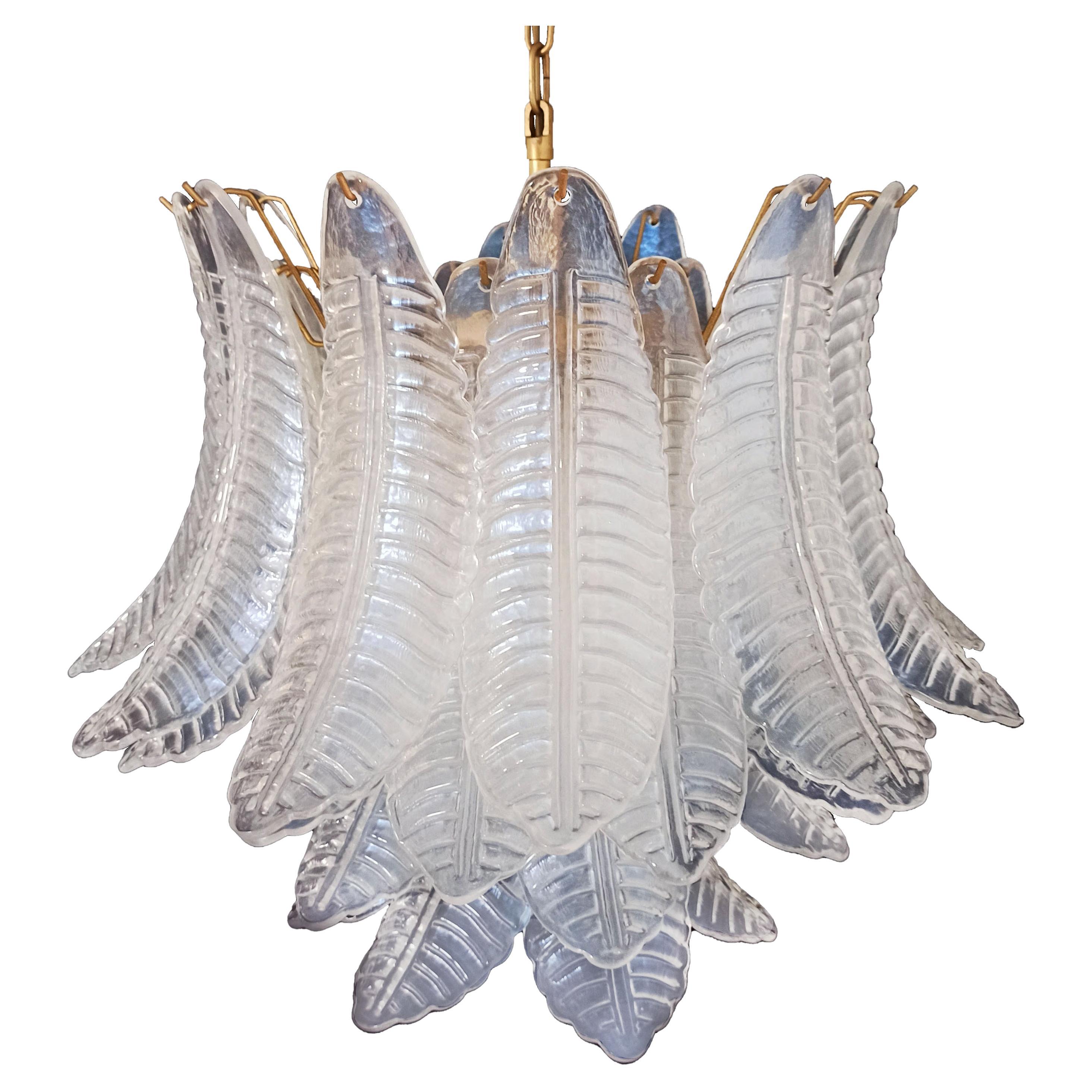 Precious Italian Murano Six-Tier Opaline Ferns Glass Chandelier, 36 Opal Glasses For Sale