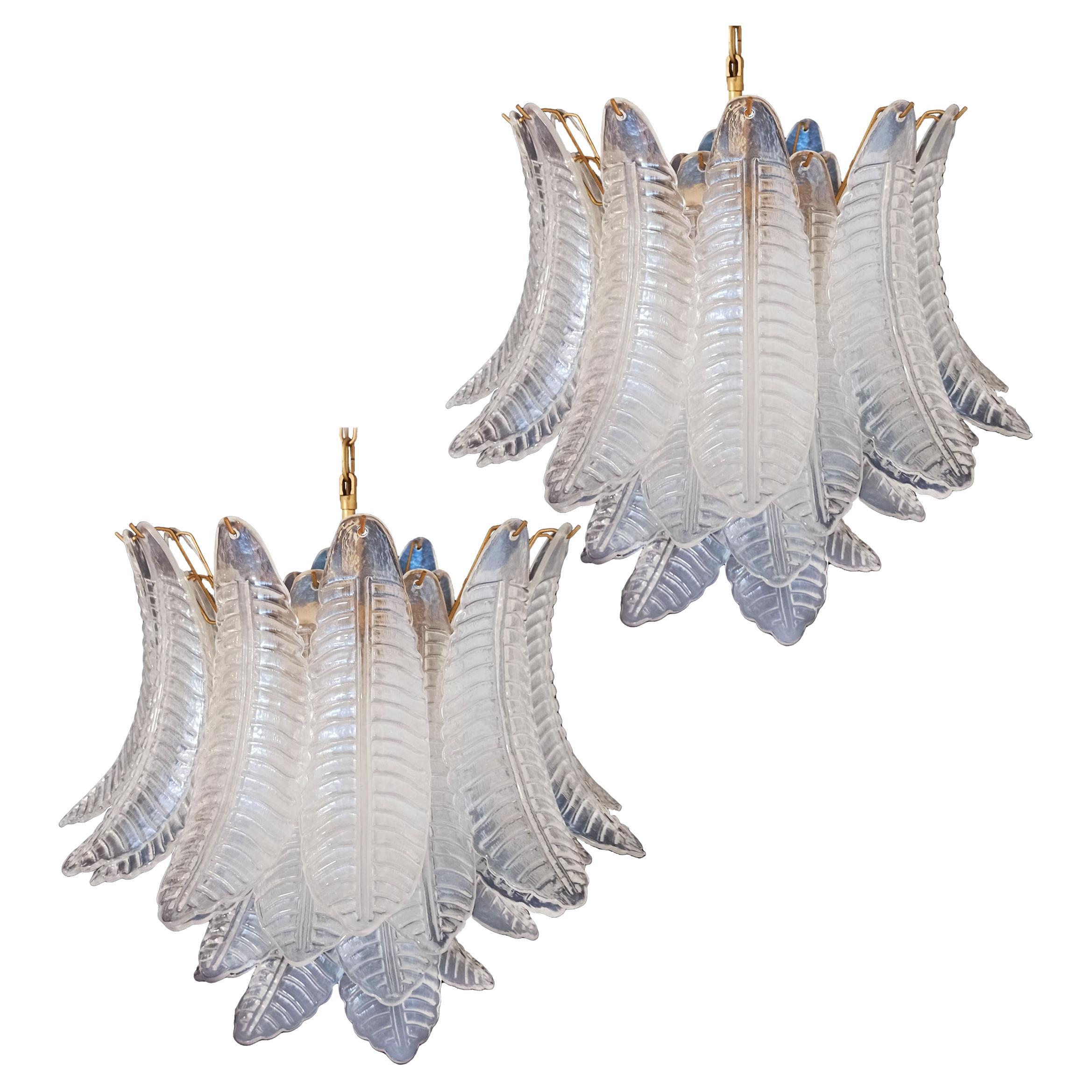 Precious Italian Murano Six-Tier Opaline Ferns Glass Chandelier, 36 Opal Glasses For Sale