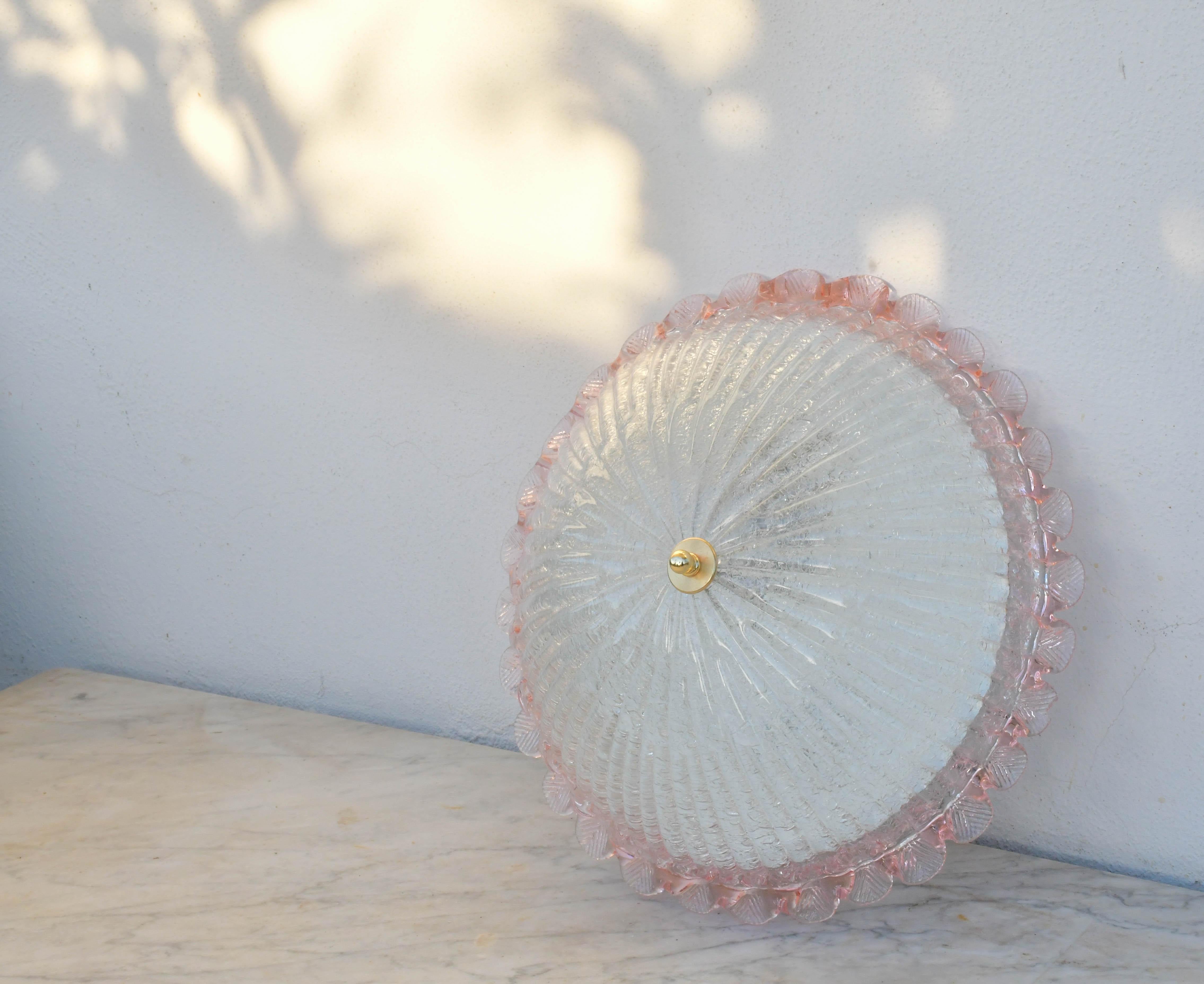 Precious Italian Pink Murano Glass Ceiling Fixture, Murano, 1970 en venta 6