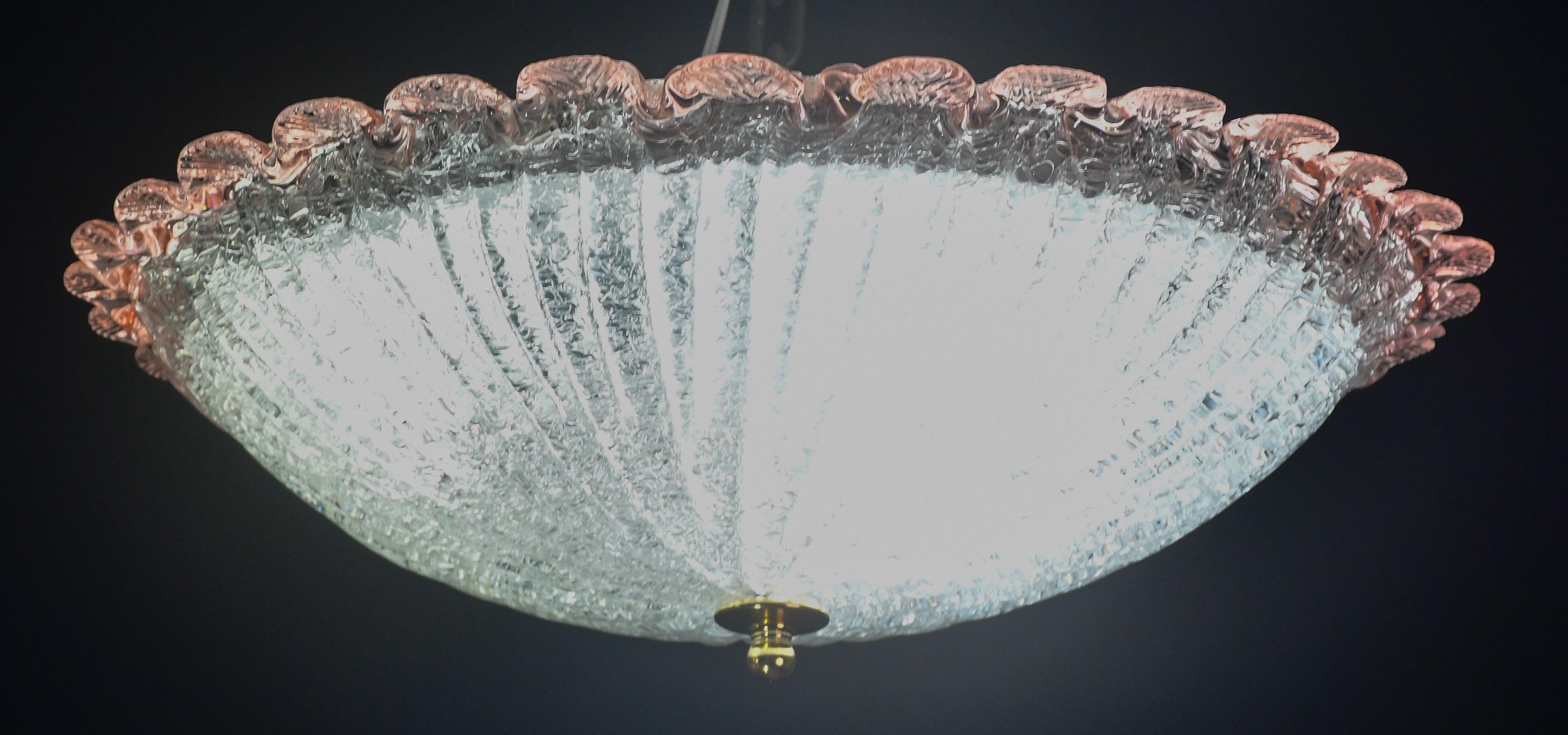 Precious Italian Pink Murano Glass Ceiling Fixture, Murano, 1970 en venta 9