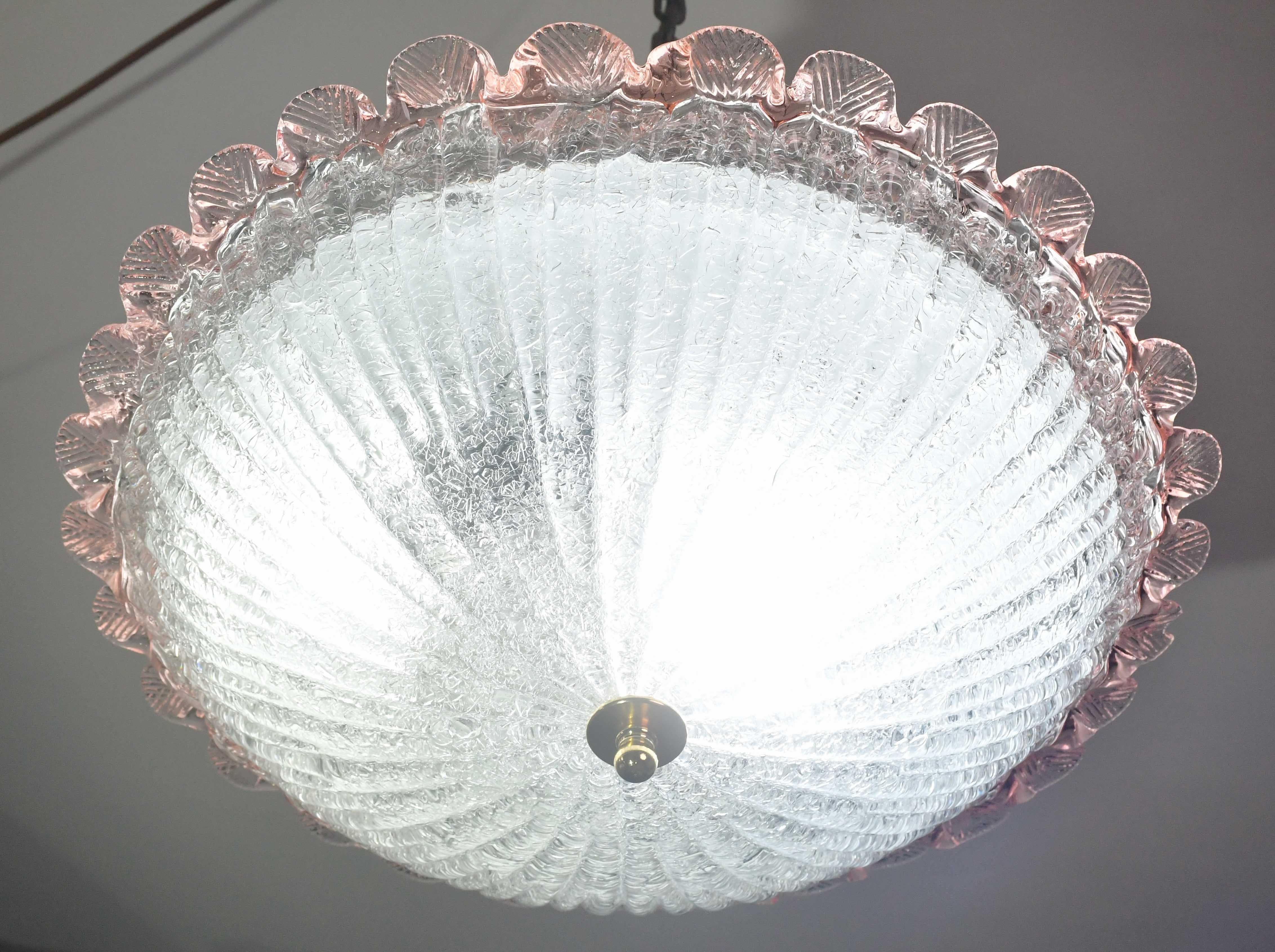 Precious Italian Pink Murano Glass Ceiling Fixture, Murano, 1970 en Bueno estado para la venta en Roma, IT