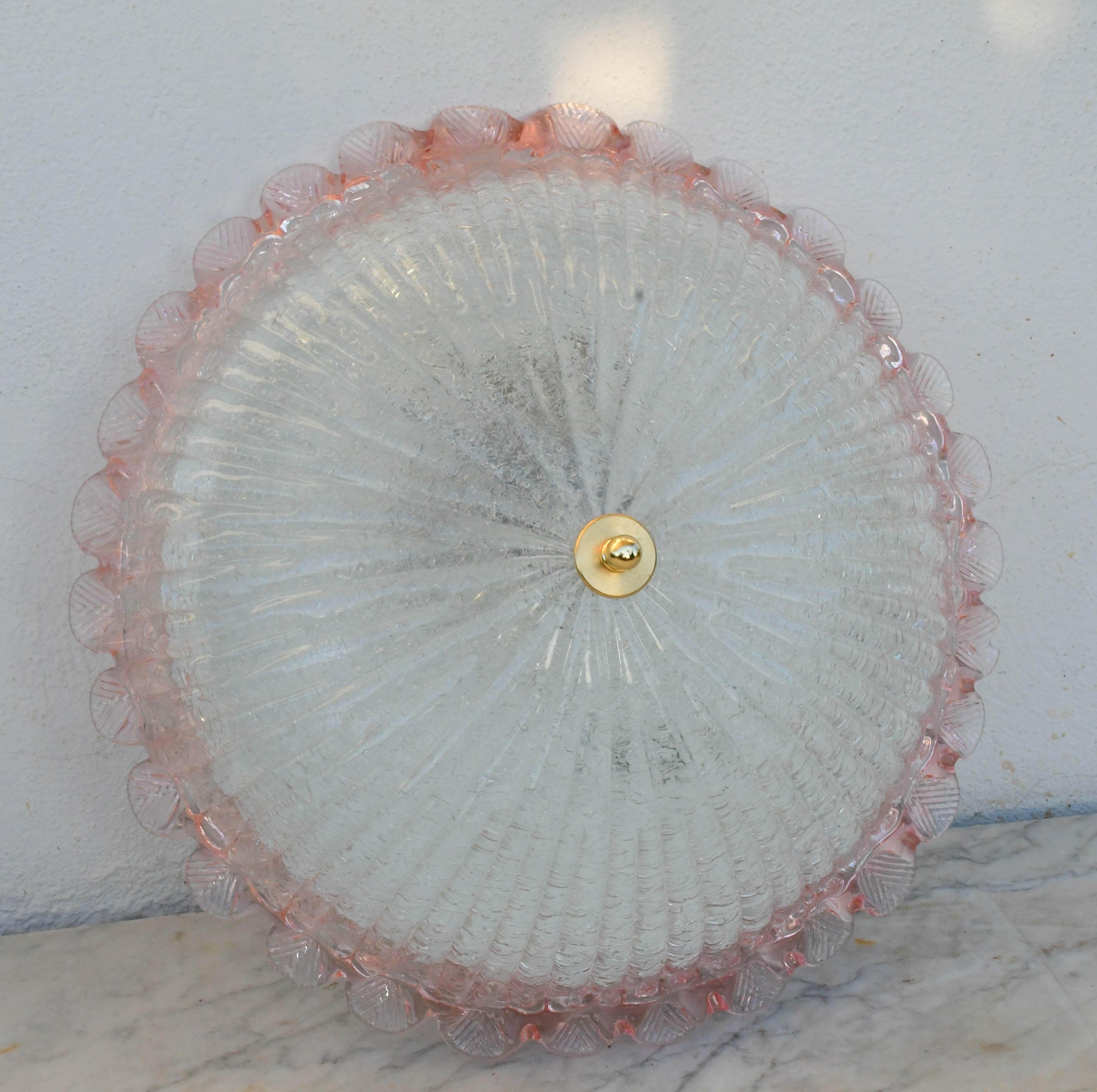 Precious Italian Pink Murano Glass Ceiling Fixture, Murano, 1970 finales del siglo XX en venta