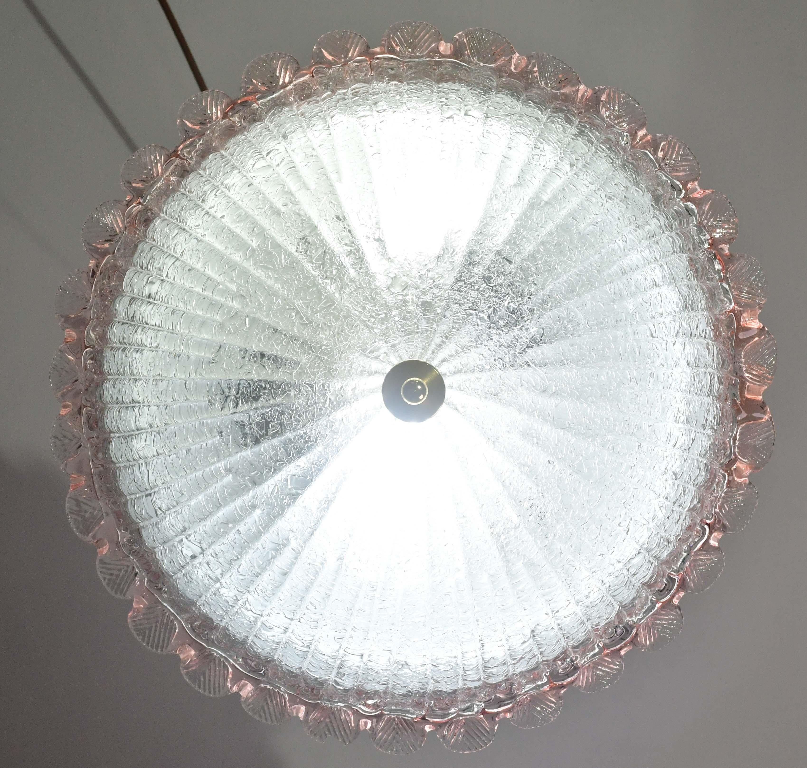 Precious Italian Pink Murano Glass Ceiling Fixture, Murano, 1970 Cristal de Murano en venta