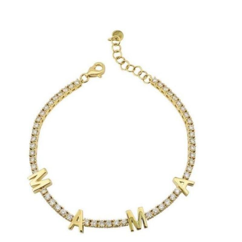 Modern MAMA Initial 14K Yellow Gold Diamond Bracelet For Sale
