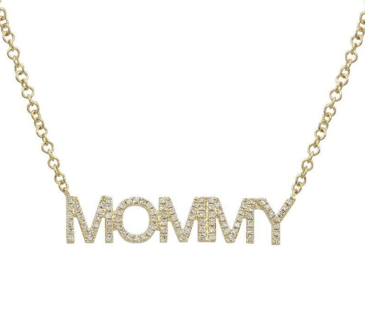 Personalised Mommy 14K Yellow Gold Diamond Necklace In New Condition For Sale In Los Angeles, CA
