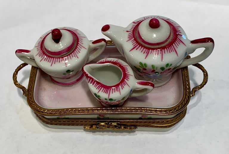 Precious Limoges France Hand Painted Porcelain Miniature Afixed Tea Set