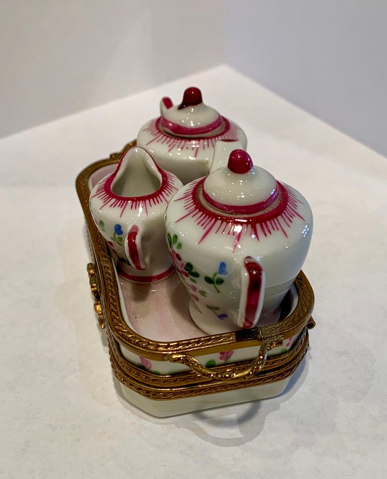 Precious Limoges France Hand Painted Porcelain Miniature Afixed Tea Set