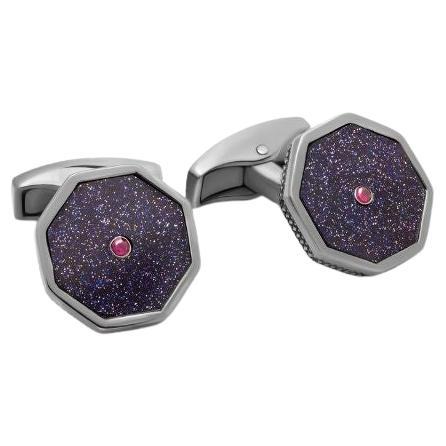 Precious London Eye Cufflinks with Ruby and Goldstone in Sterling Silver For Sale