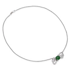 Precious Metal Alloy 1.20ct Type A Jade & Diamond Ribbon Pedant Necklace GIA