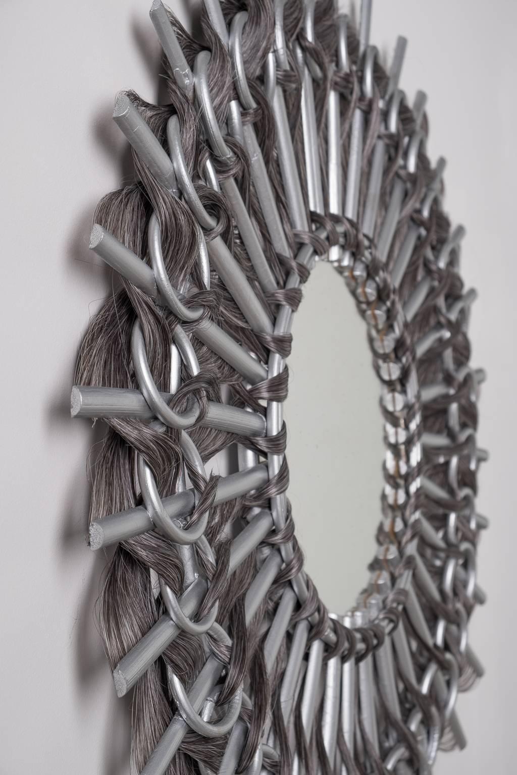 Precious Mirror, rattan and synthetic fibers, Art Modern In Excellent Condition In Saint-Ouen, FR