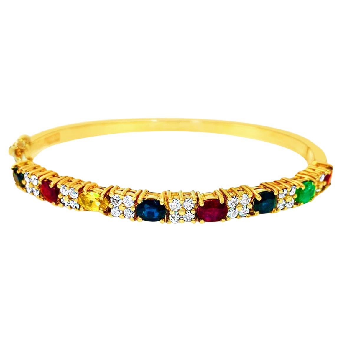 Bracelet de pierres précieuses multiples et diamants en or 18 carats en vente