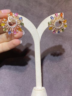Precious Multi Sapphire Yellow 18K Gold Earrings for Her