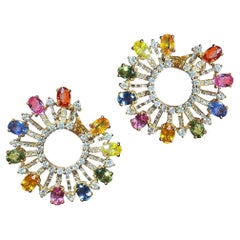 Precious Multi Sapphire Yellow 18K Gold Earrings for Her